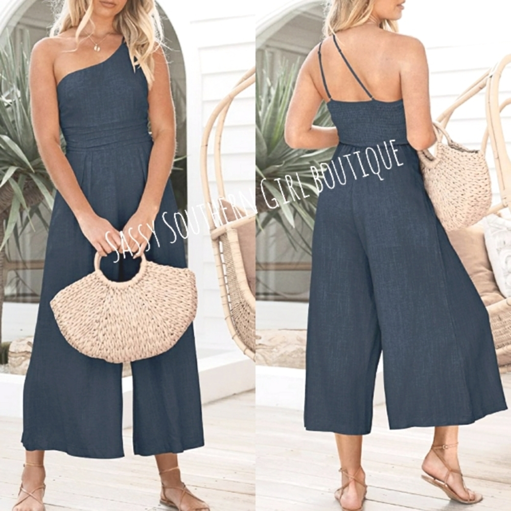 🆕⭐Grey blue wide leg jumpsuit - Picture 3 of 10